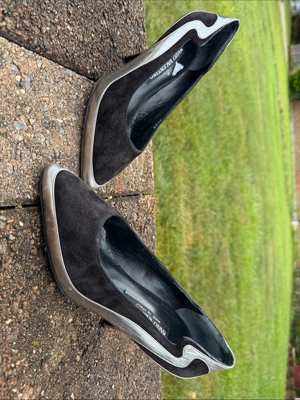Vintage Mario Valentino Black Suede Pumps with Silver Trim